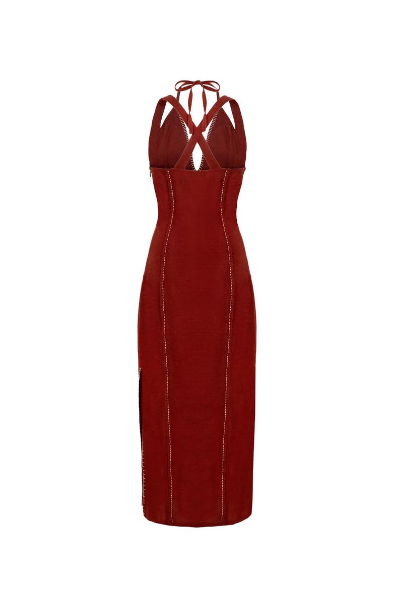 Kavya Halter Midi Dress, Alternate, color, Rust
