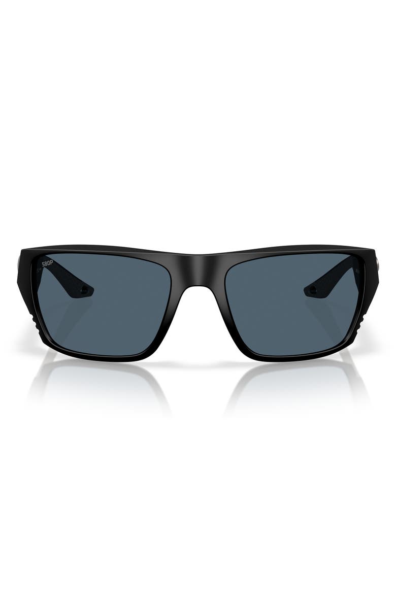 Costa Del Mar Finlet 59mm Polarized Rectangular Sunglasses, Main, color, Matte Black/ Gray 580P