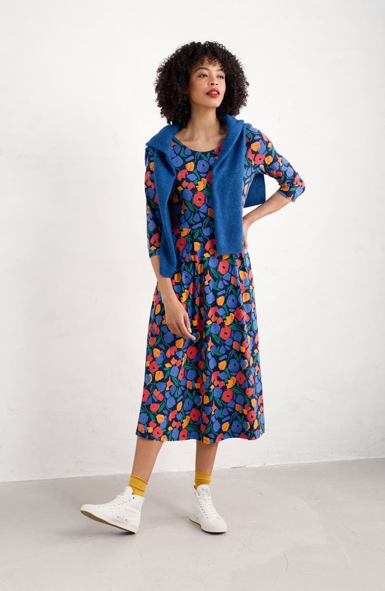 Seasalt Cornwall Veronica Floral Organic Cotton Jersey Midi Dress, Alternate, color, Zennor Blooms Maritime Mix