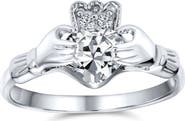 BLING JEWELRY BFF Rhodium Plated Sterling Silver CZ Celtic Irish Claddagh Ring