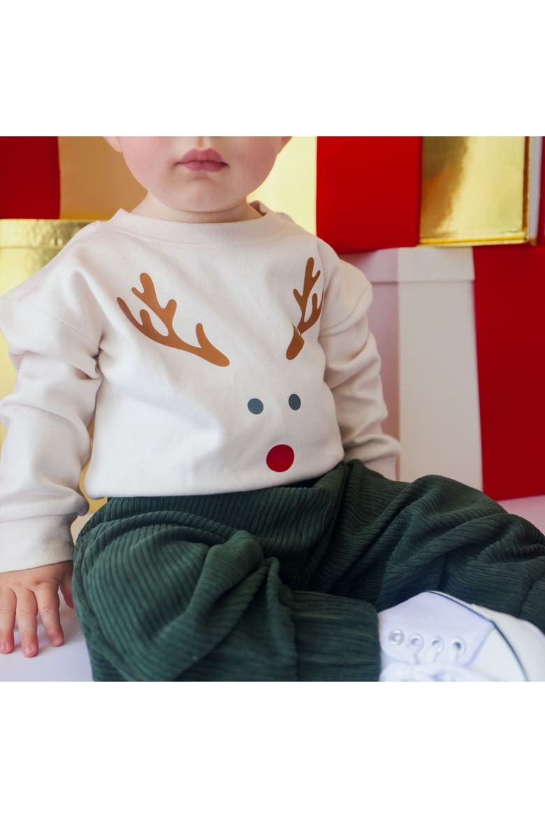 Red Nose Reindeer Christmas Long Sleeve Romper, Alternate, color, Natural