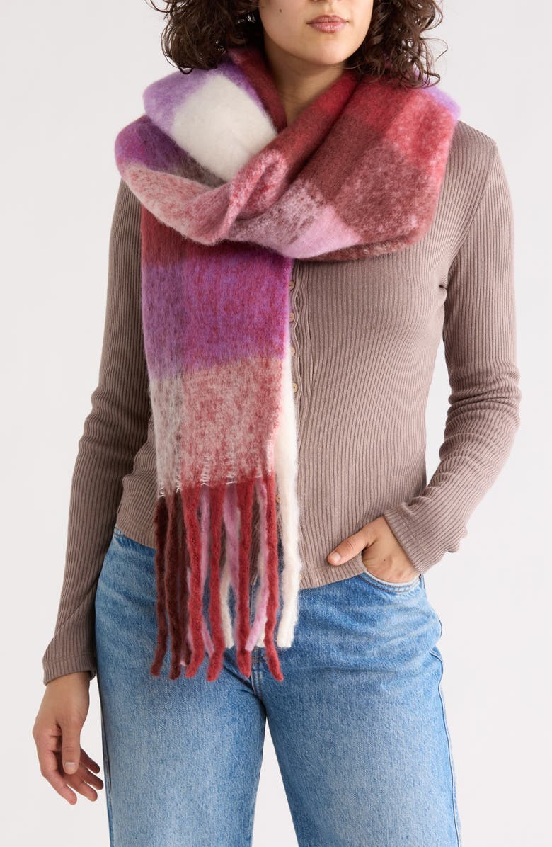 MODENA Check Oblong Scarf, Main, color, Wine/ Purple