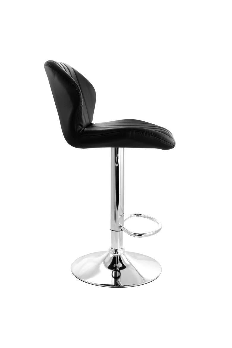 2 Piece Adjustable Striped Faux Leather Tufted Bar Stool, Alternate, color, Black