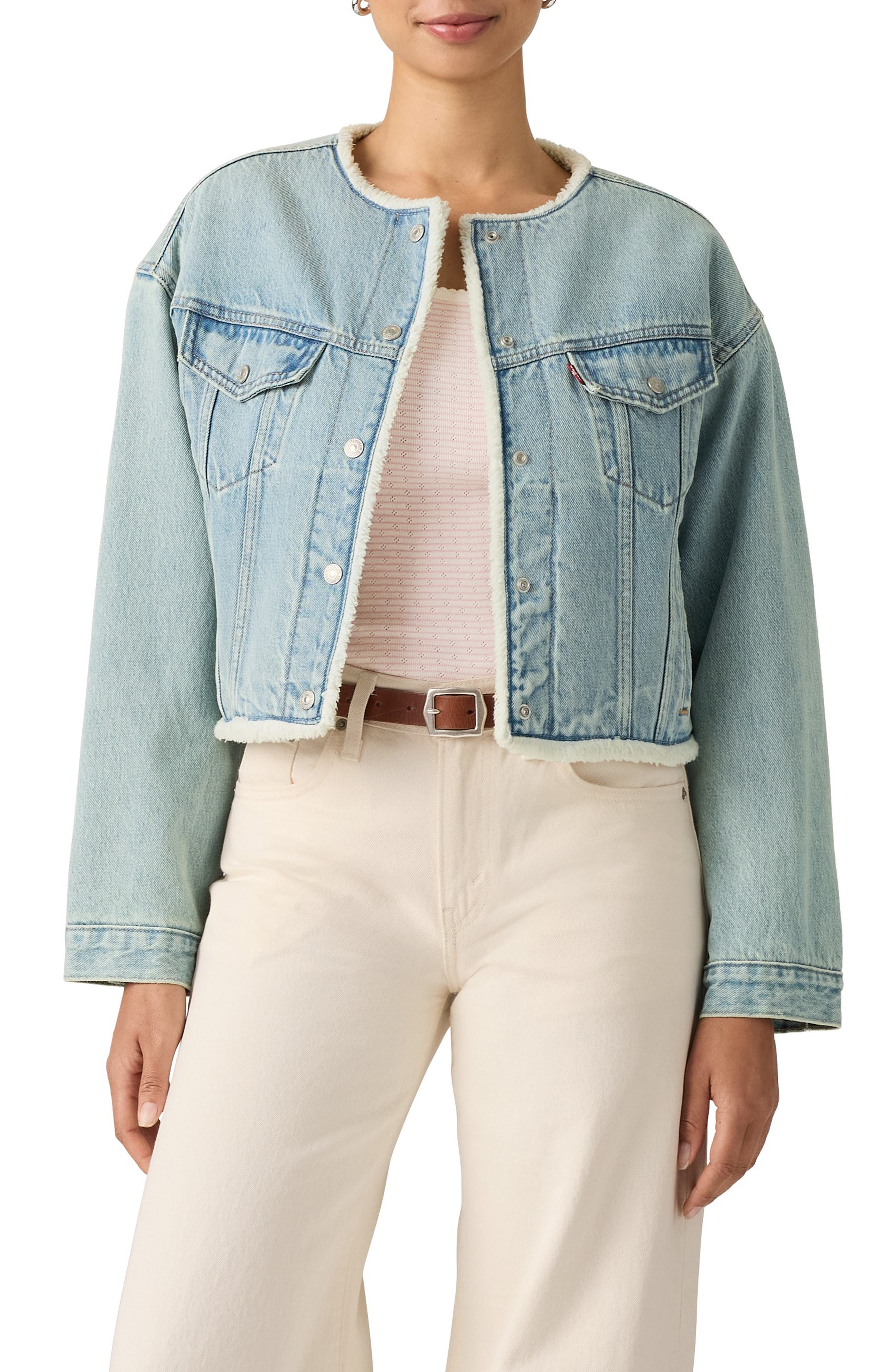 Shrunken '90s Faux Shearling Lined Denim Trucker Jacket
