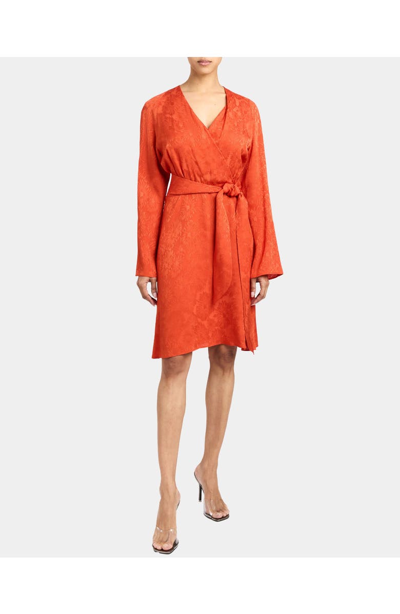 Santorelli KAYDEN Long Sleeve Faux Wrap Fit and Flare Dress, Main, color, Sedona Orange