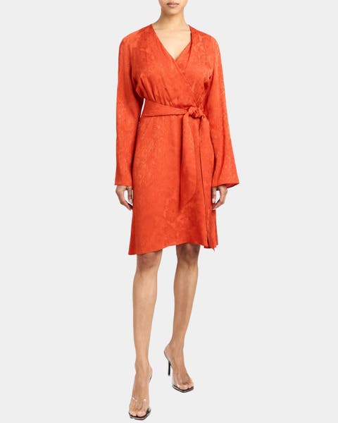 KAYDEN Long Sleeve Faux Wrap Fit and Flare Dress