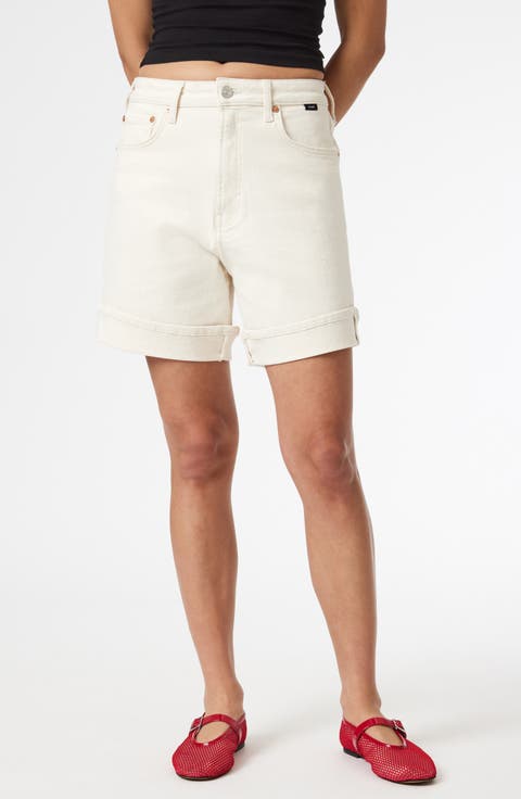 Heidi High Waist Cuffed Relaxed Denim Shorts (Ecru '90s)