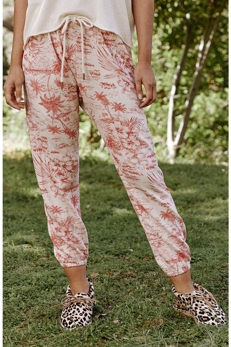 The Stadium Palm Print Crop Sweatpants, Main, color, WASHED WHITE W/ RED PALM PRINT