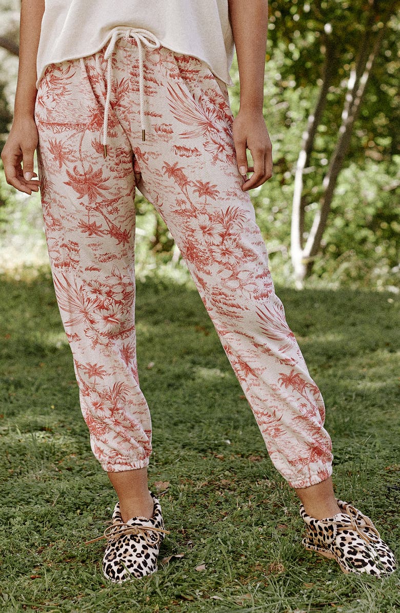 THE GREAT. The Stadium Palm Print Crop Sweatpants, Main, color, 
