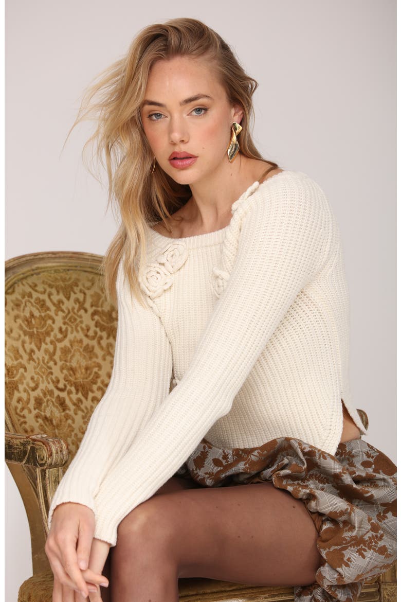 Rosette Boat Neck Sweater, Alternate, color, IVORY