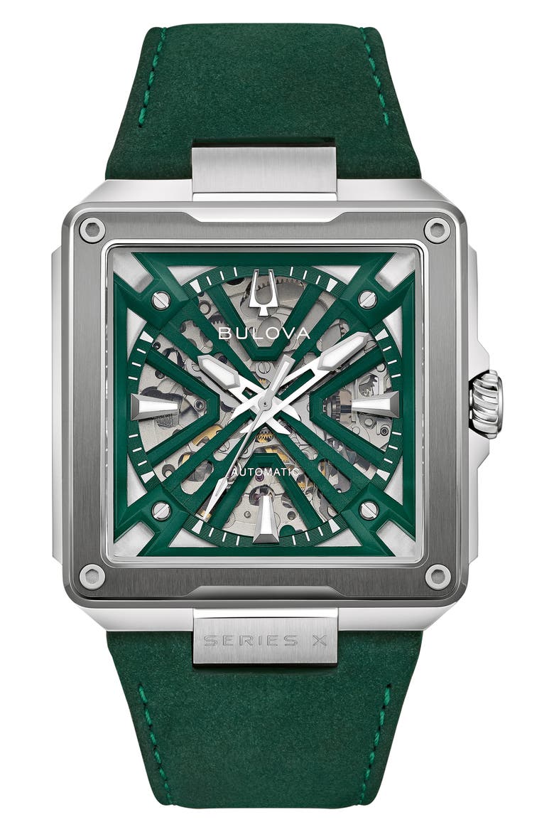 Marc Anthony Series X Automatic Leather Watch, Main, color, GREEN
