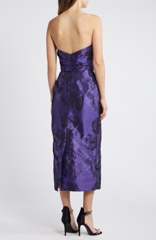 Amsale Floral Jacquard Strapless Column Gown