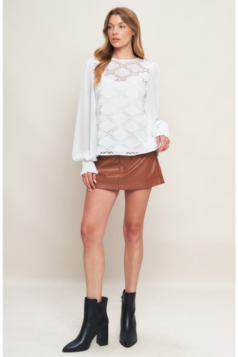 Long Sleeve Mixed Media Top, Alternate, color, WHITE