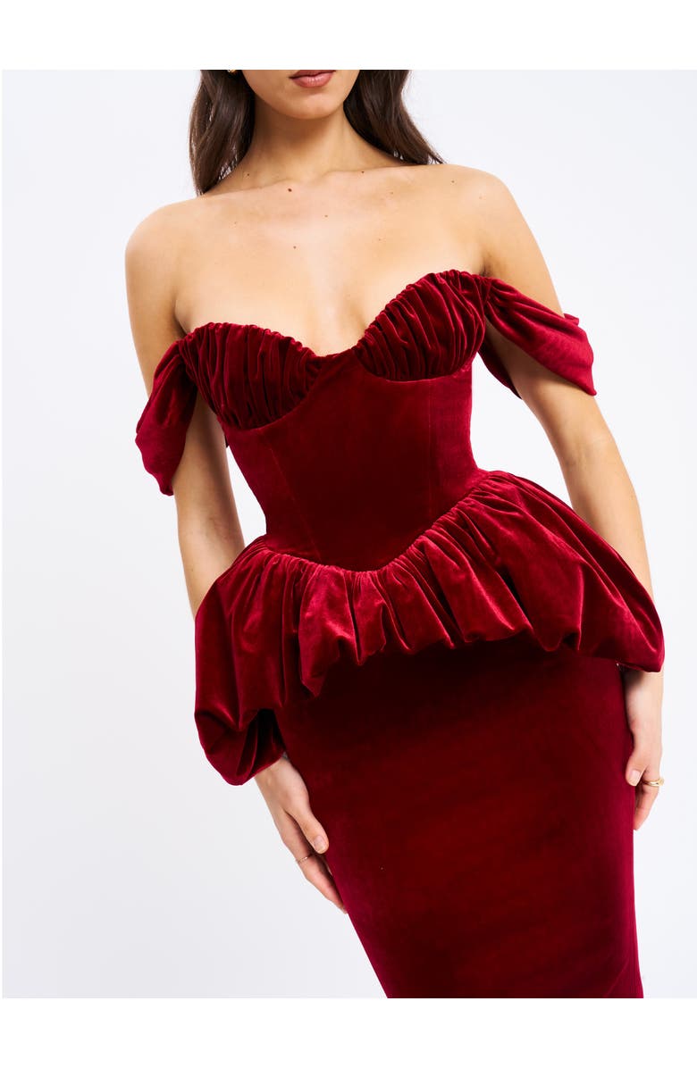 Miss Circle Abigail Velvet Off Shoulder Bubble Hem Peplum Maxi Dress, Alternate, color, 