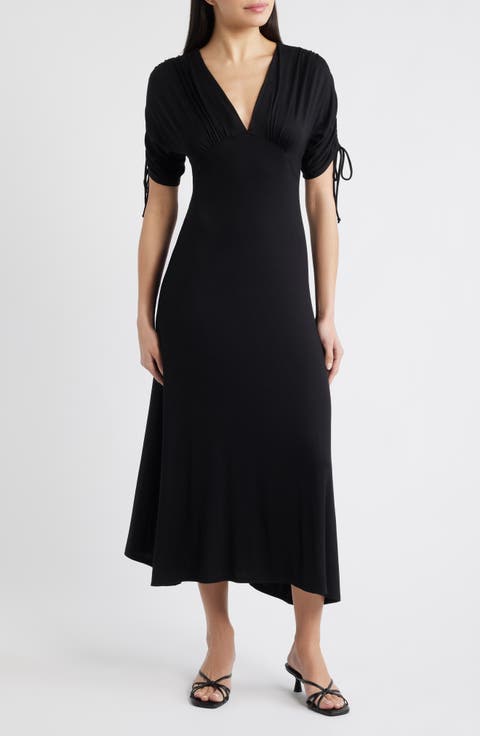 Ruched Sleeve Empire Waist Maxi Dress