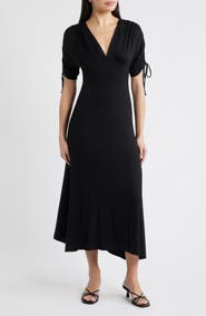 Loveappella Ruched Sleeve Empire Waist Maxi Dress