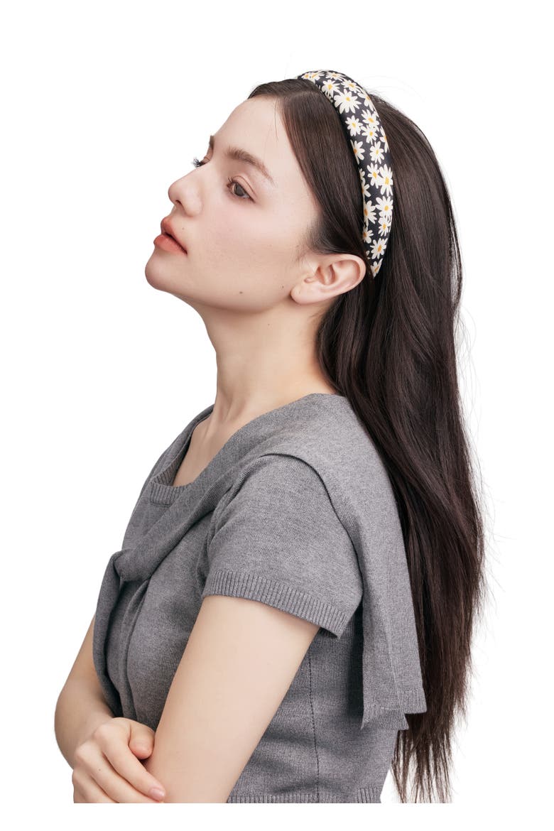 Daisy Silk Headband, Alternate, color, Black & White