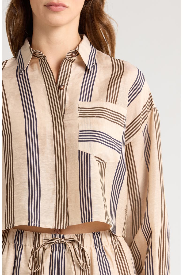 Beatrice Stripe Linen & Silk Crop Button-Up Shirt, Alternate, color, CREAM STRIPE
