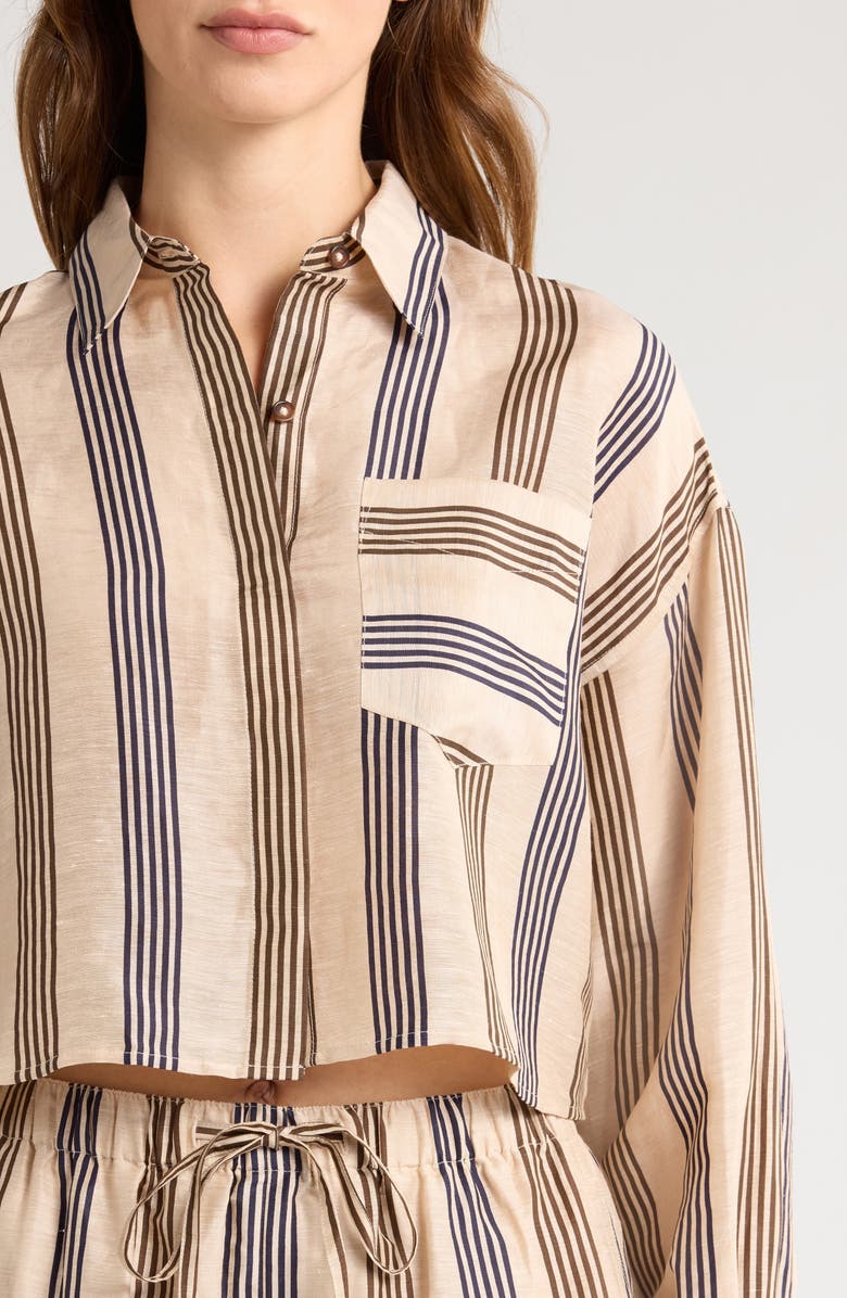 rag & bone Beatrice Stripe Linen & Silk Crop Button-Up Shirt, Alternate, color,