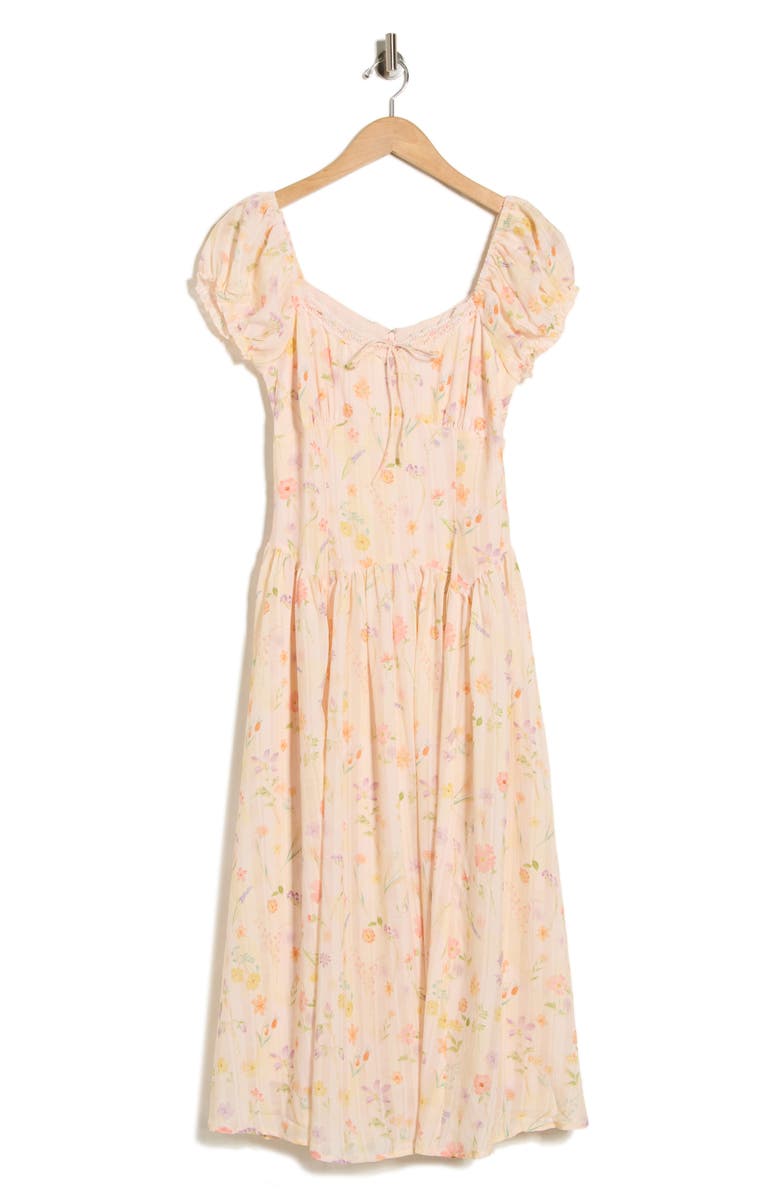 Lush Floral Cap Sleeve Fit & Flare Midi Dress, Main, color, Apricot Floral