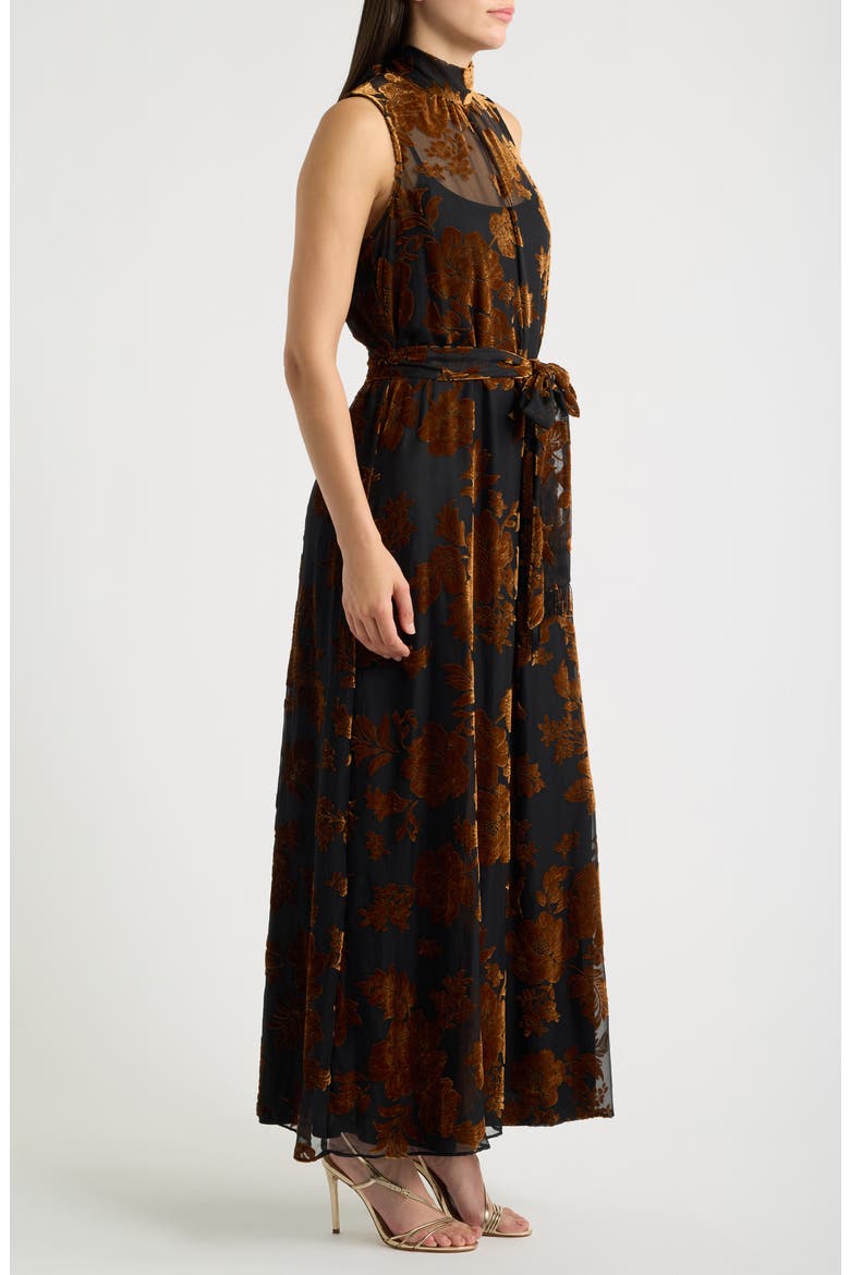 Velvet Burnout Sleeveless Maxi Dress, Alternate, color, BLACK MULTI