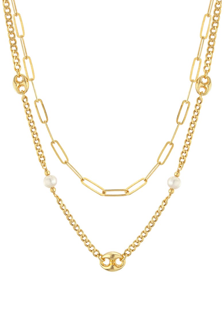 Cultured Pearl Double Chain Necklace, Main, color, GOLD