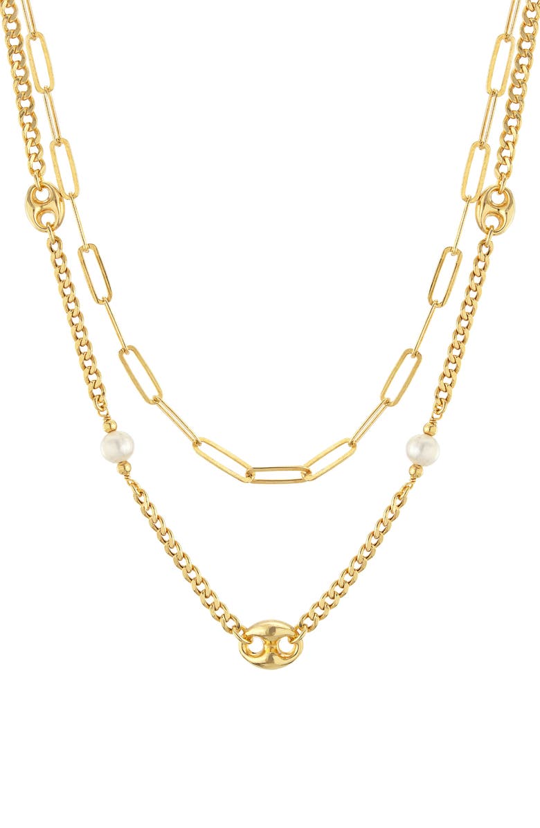 ATHRA LUXE Cultured Pearl Double Chain Necklace, Main, color, Gold