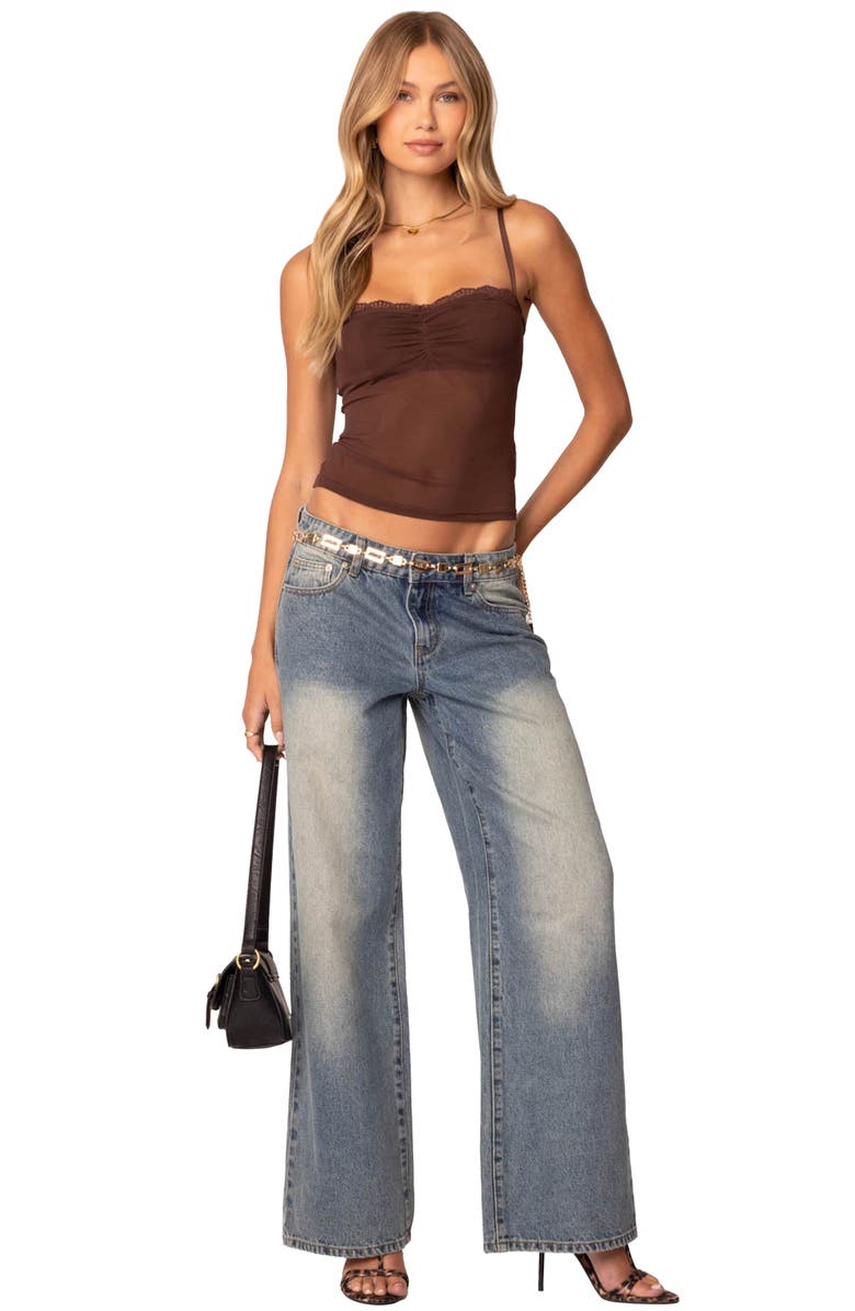 EDIKTED Elina Sheer Mesh Bra Top, Alternate, color, Brown