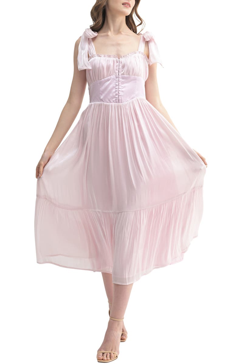 Lush Shoulder Tie Corset Midi Dress, Main, color,