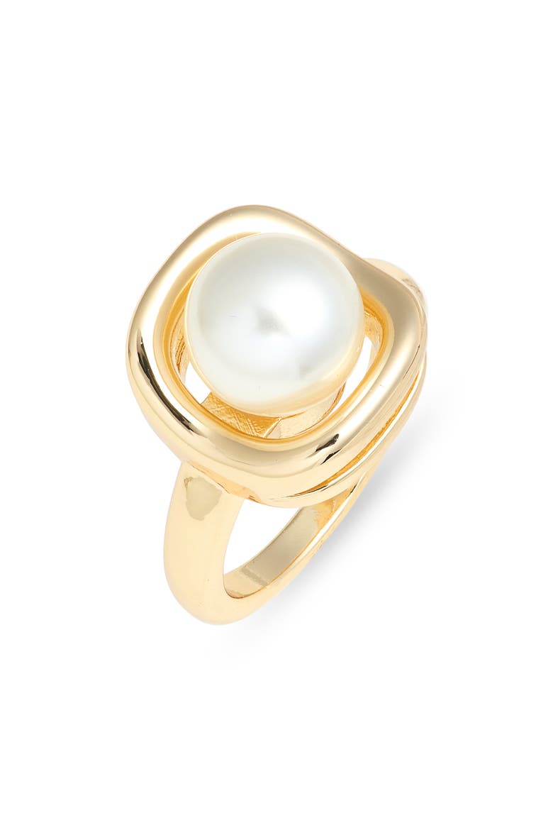 Faux Pearl Framed Ring, Main, color, WHITE- GOLD
