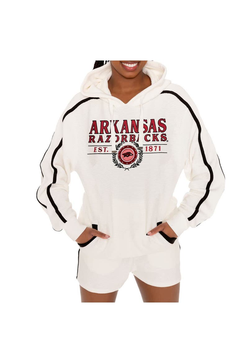 Women's Gameday Couture Cream Arkansas Razorbacks Down, Set, Go Pullover Hoodie and Shorts Set, Alternate, color, Cream