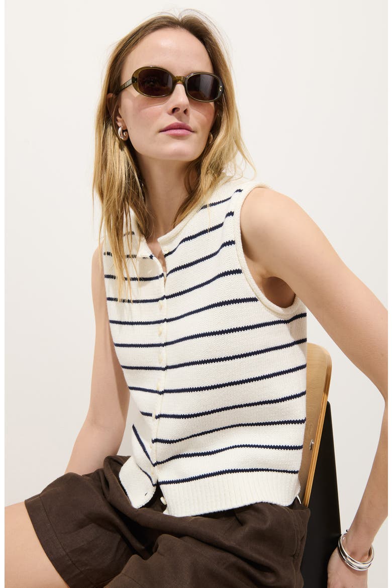Taylor Stripe Cotton Vest, Alternate, color, IVORY / NAVY NIGHT