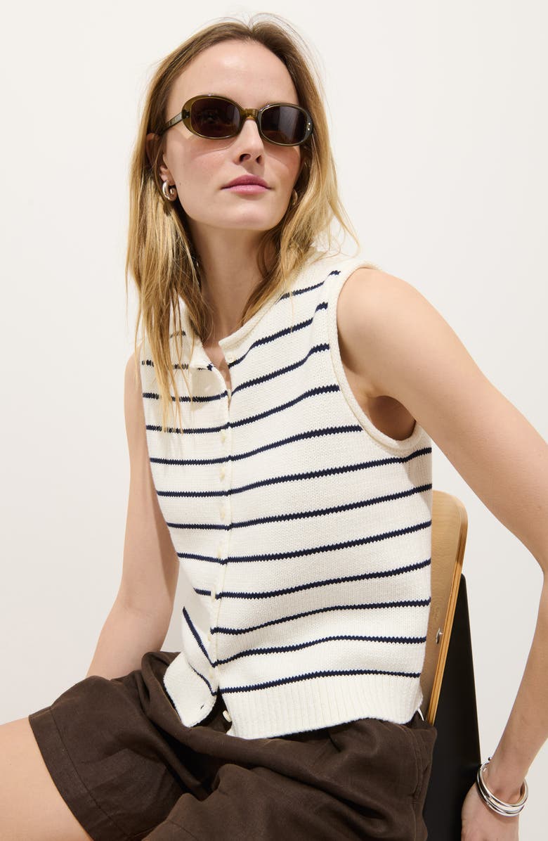 Alex Mill Taylor Stripe Cotton Vest, Alternate, color, Ivory / Navy Night