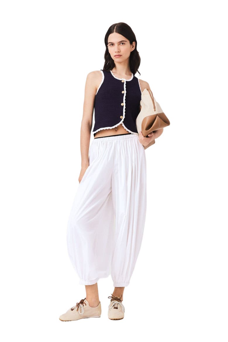 Knit top with crochet trim, Main, color, Navy