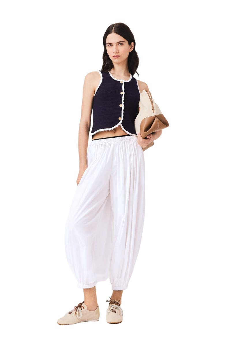 maje Knit top with crochet trim, Main, color, Navy