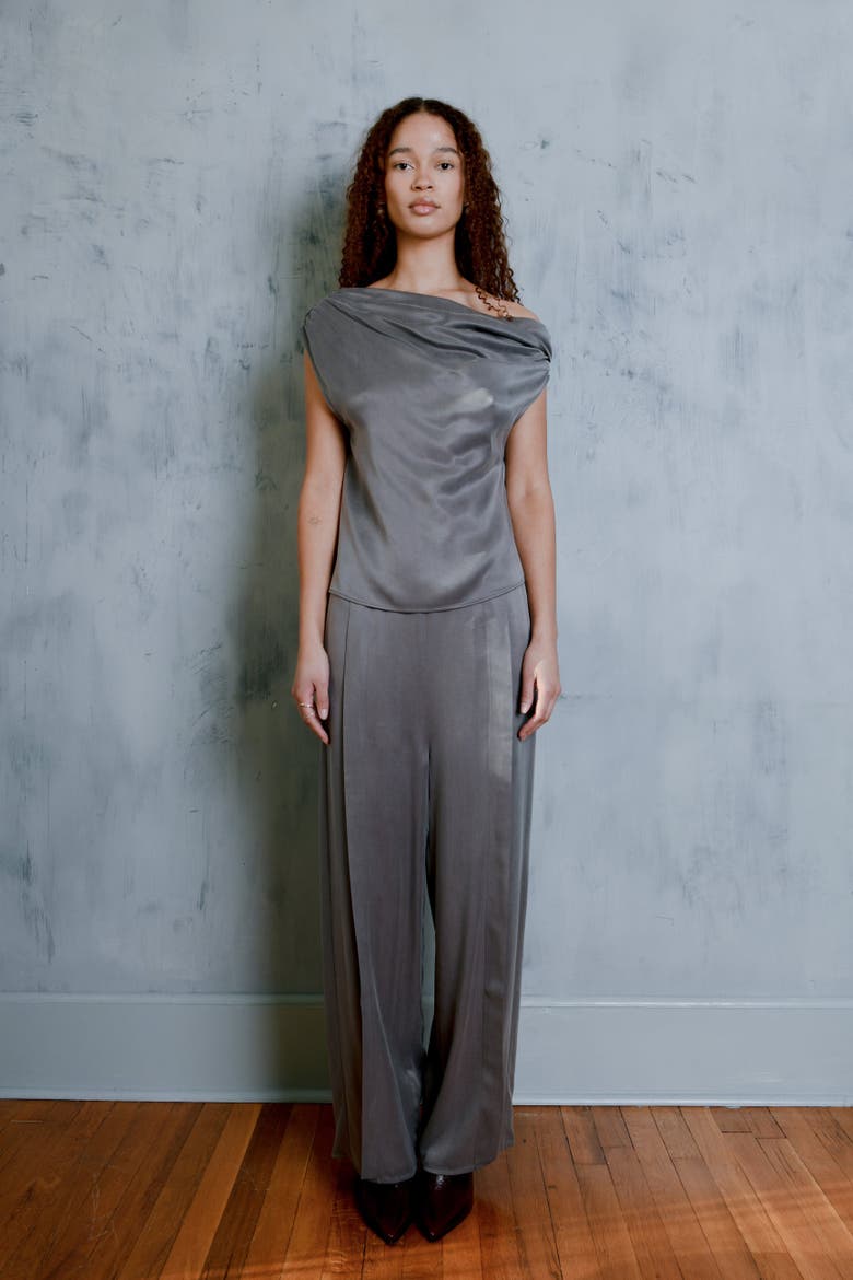 Solange Off The Shoulder Gathered Top, Alternate, color, Graphite