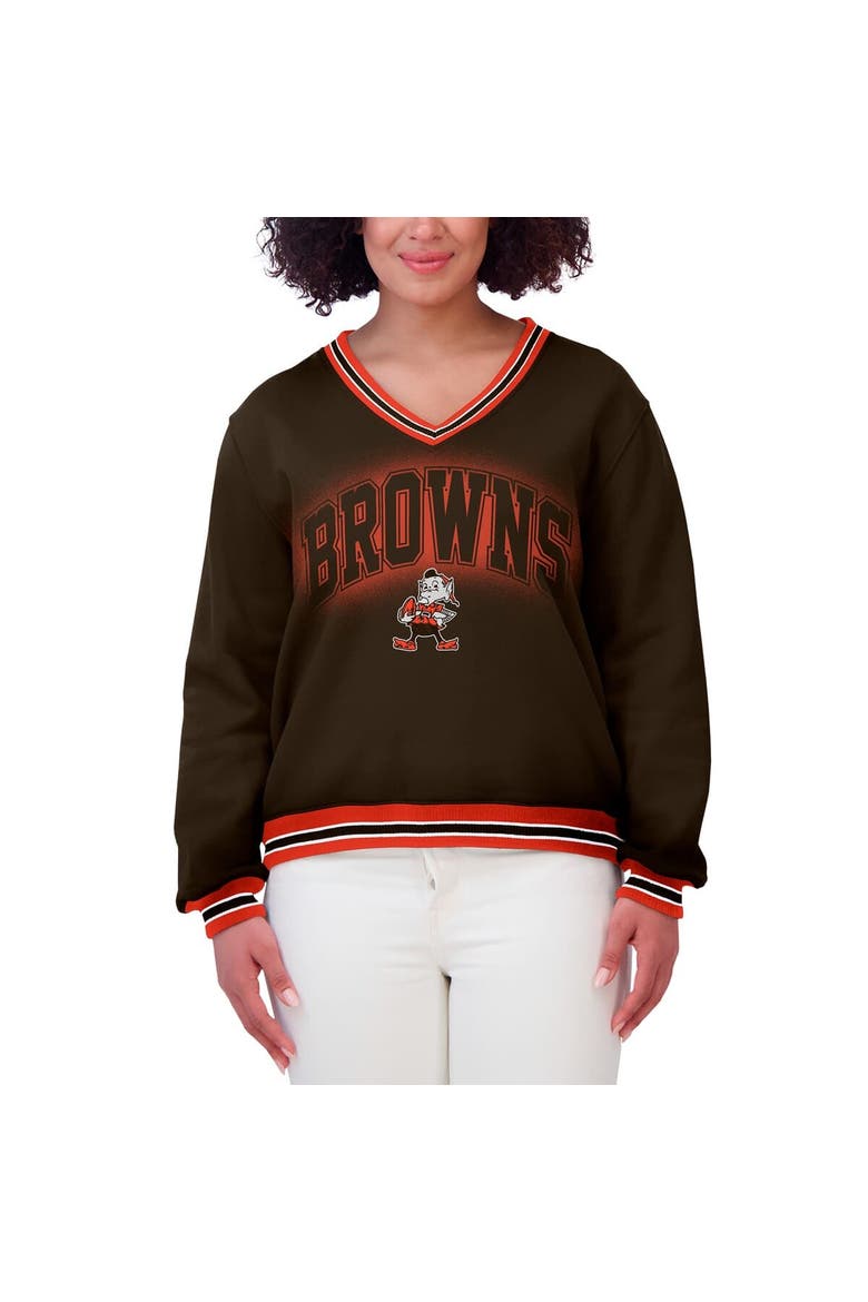 Women's WEAR by Erin Andrews Brown Cleveland Browns Oversized Long Sleeve V-Neck Sweatshirt, Alternate, color, Brown