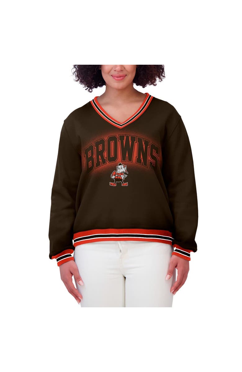WEAR by Erin Andrews Women's WEAR by Erin Andrews Brown Cleveland Browns Oversized Long Sleeve V-Neck Sweatshirt, Alternate, color, Brown