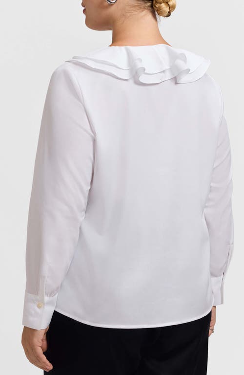 Foxcroft Shantel Ruffle Long Sleeve Top In Blue