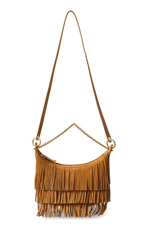 Veronica Beard Small Fortune Fringe Suede Shoulder Bag In Brown