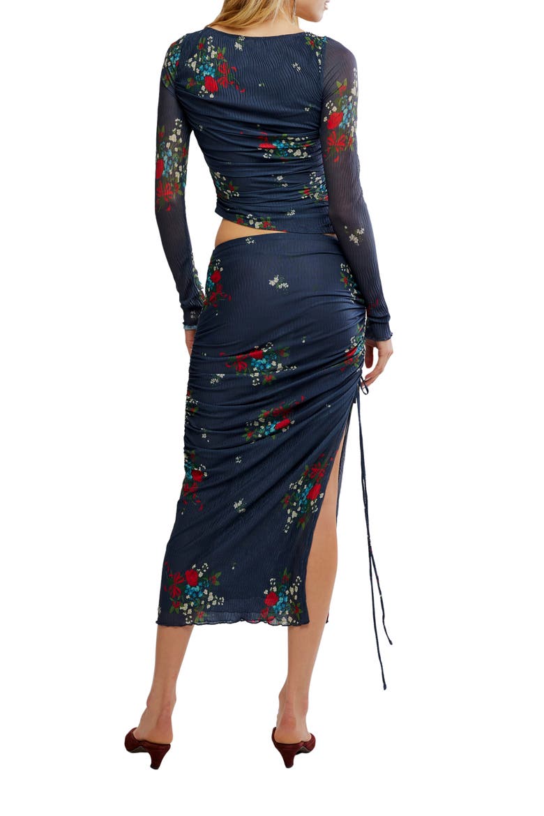 Crimson Lights Floral Mesh Crop Top & Skirt Set, Alternate, color, NAVY COMBO