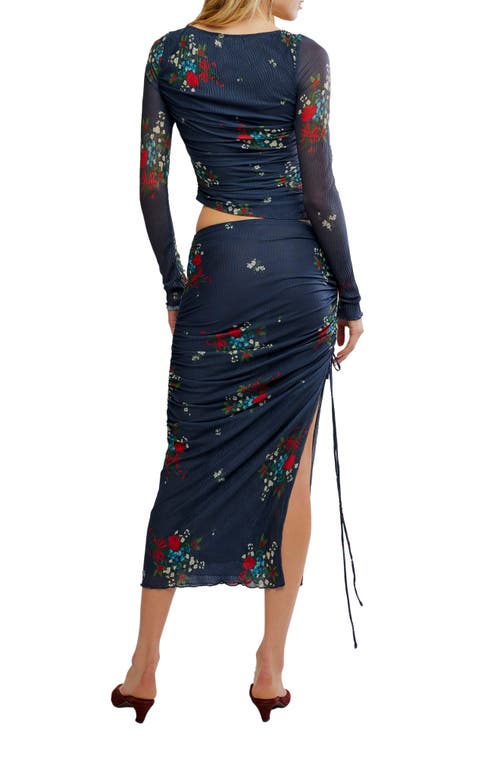 Free People Crimson Lights Floral Mesh Crop Top & Skirt Set In Blue