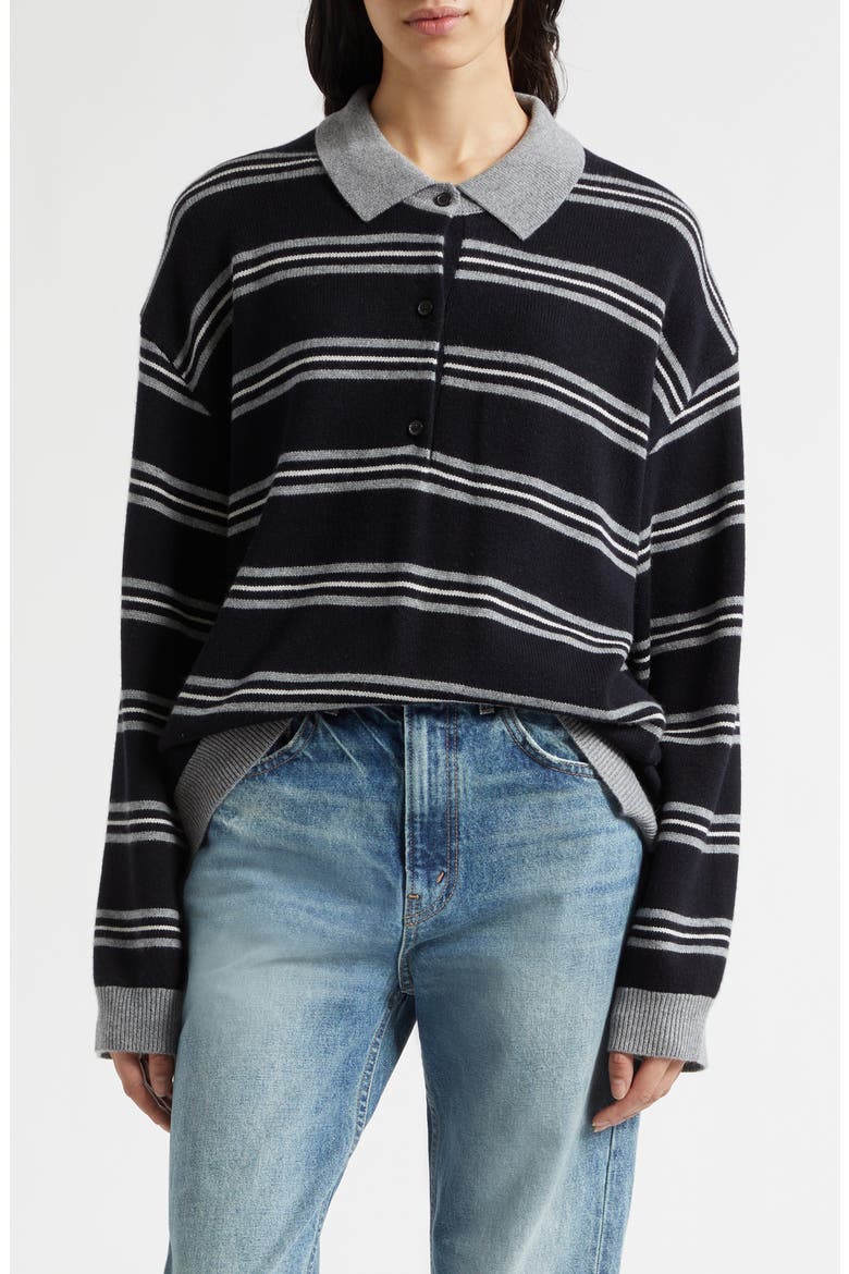 Galvez Stripe Cashmere Polo Sweater, Main, color, DARK NAVY/ GREY STRIPE