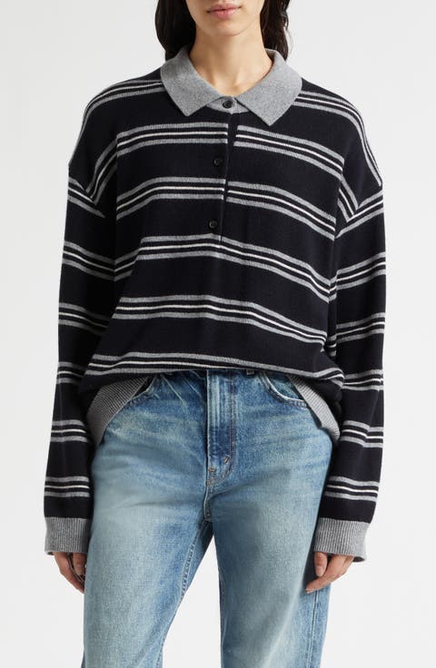 Galvez Stripe Cashmere Polo Sweater