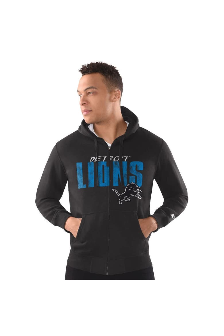 Men's Starter Black Detroit Lions Distressed Classic Full-Zip Hoodie, Alternate, color, Black