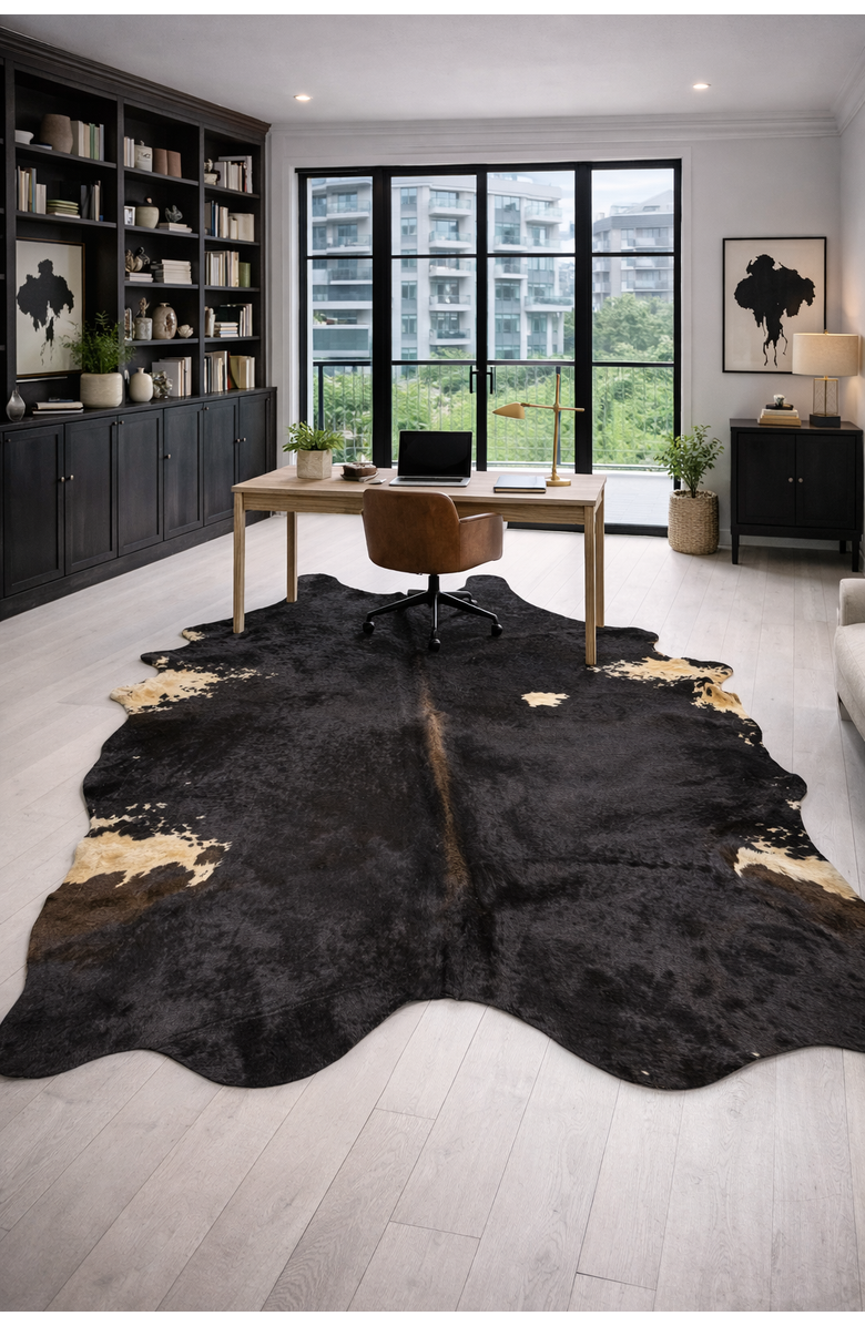 Rhacam Eco Hide Ava Deep Black Cowhide Rug  8'6" × 6'9", Alternate, color, Deep Black