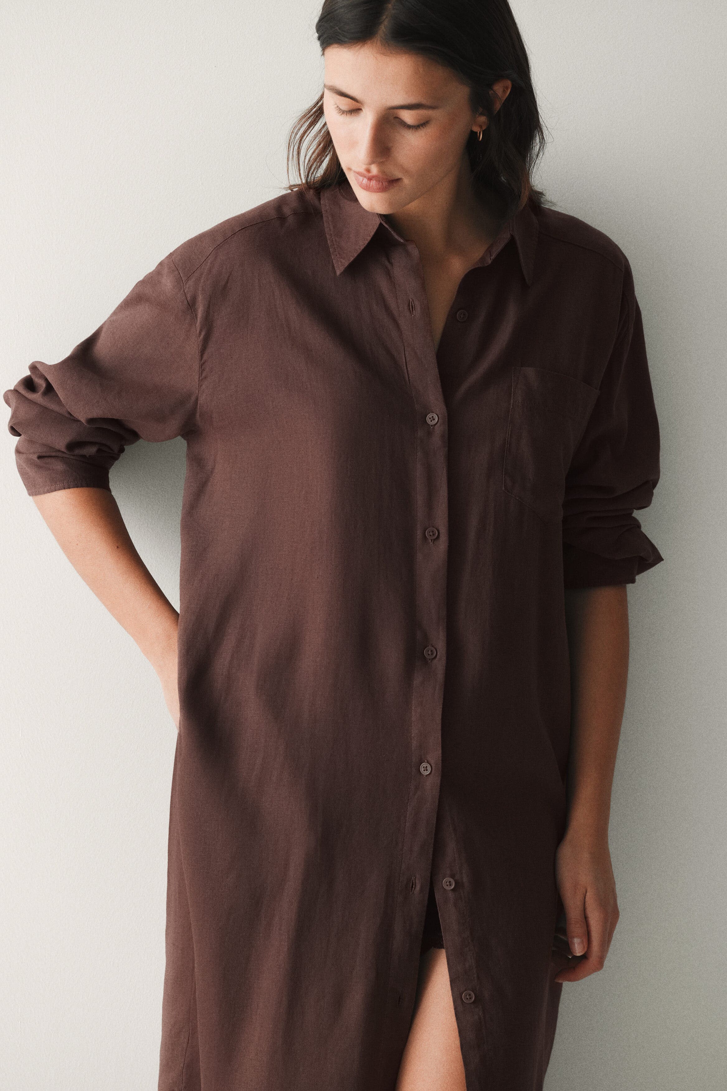 Linen-blend shirt dress - image 2
