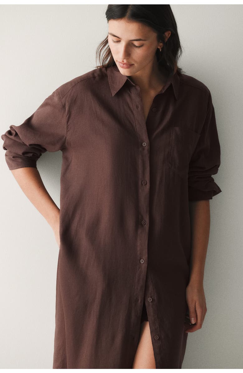 H&M Linen-blend shirt dress, Alternate, color, Dark Brown