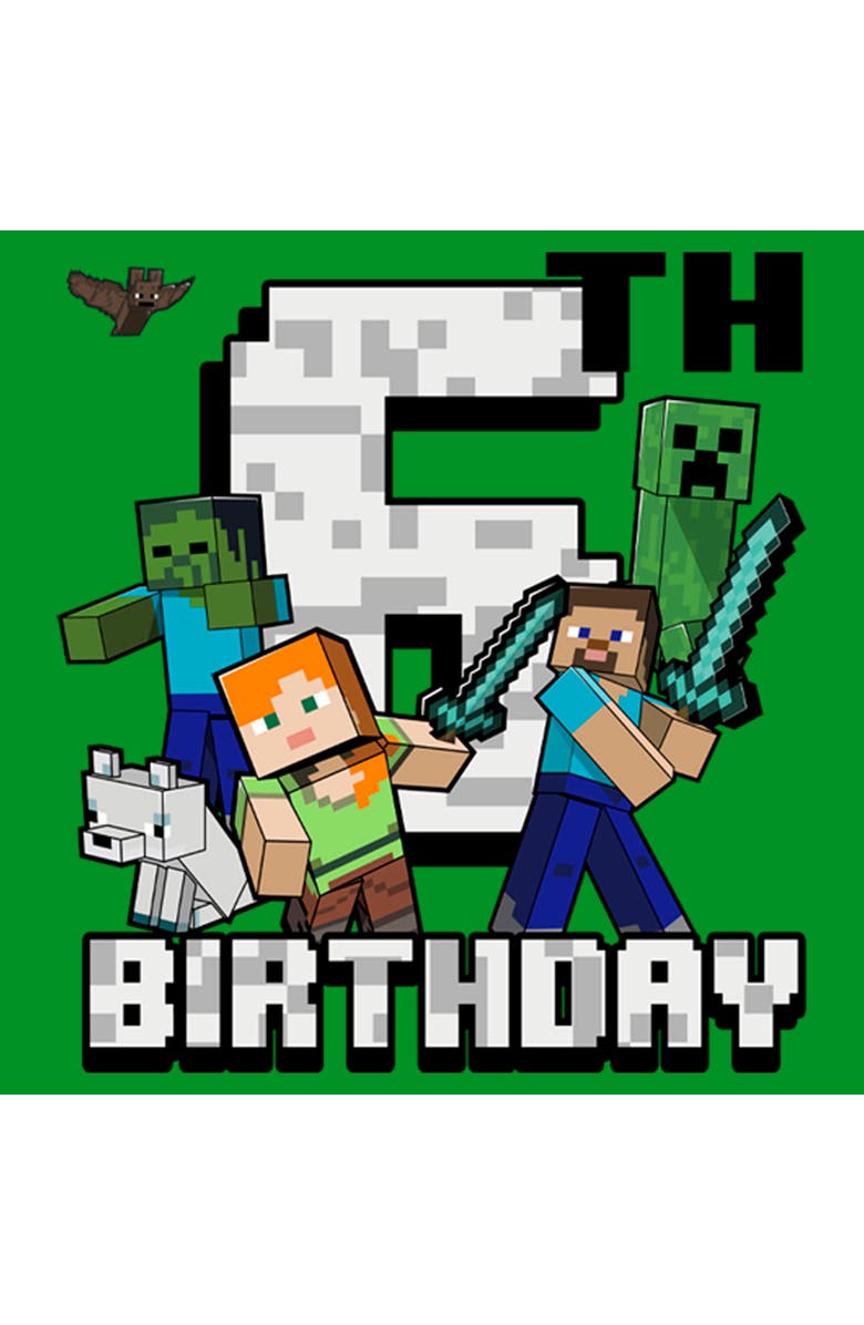 MINECRAFT Boy's Minecraft Happy 6th Birthday  Graphic T-Shirt, Alternate, color, Kelly Green