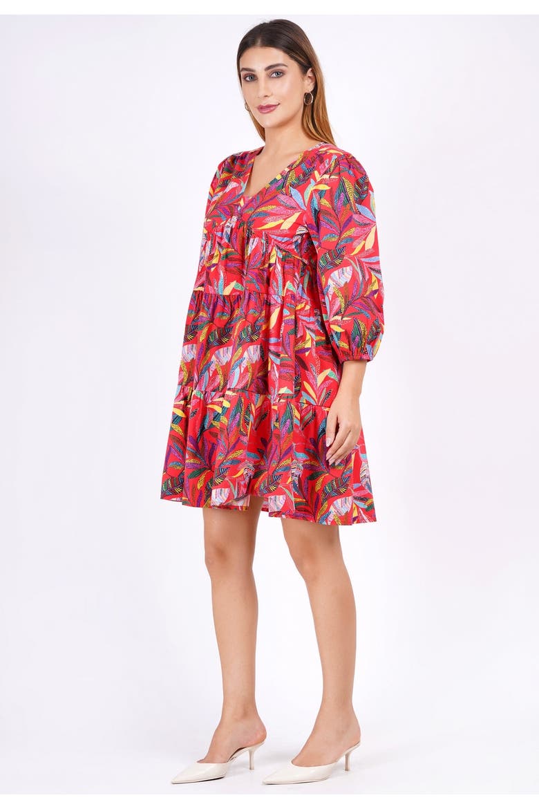 Zariah Empire Waist Mini Dress, Alternate, color, Palm Foliage Poppy Red